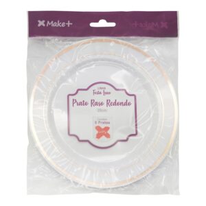 ACESSORIO FESTA PRAT. Raso Redondo 26 cm Listras - Festa Luxo Rose Gold - Pcte c/ 6 Und