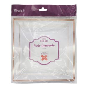 ACESSORIO FESTA PRAT. Quadrado 26 cm - Festa Luxo Rose Gold - Pcte c/ 6 Und