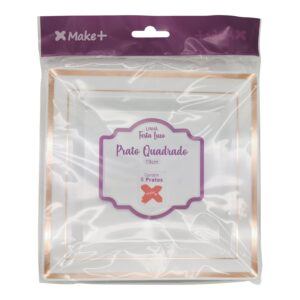 ACESSORIO FESTA PRAT. Quadrado 19 cm - Festa Luxo Rose Gold - Pcte c/ 6 Und