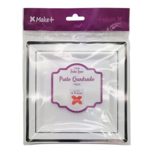 ACESSORIO FESTA PRAT. Quadrado 19 cm - Festa Luxo Preto - Pcte c/ 6 Und