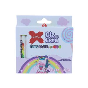 GIZ DE CERA C/ CAPA 12 CORES 6 TONS PASTEL + 6 CORES NEON REDONDO 10X100MM 96GR