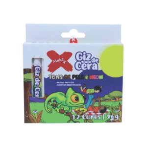 GIZ DE CERA C/ CAPA 12 CORES 6 NEON + 6 CORES TONS DE PELE REDONDO 10X100MM 96GR