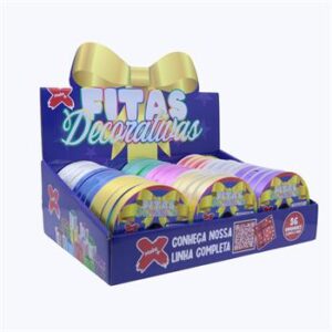 Fita plastica decorativa 15mmx10m - CORES LISAS - CX C/ 36 (br,vm,am,pk,az es,vd es,pr,dr,rx)