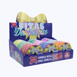 Fita plastica decorativa 15mmx10m - ESTRELAS - CX C/ 36 (vm,am, az cl, vd cl, pk, rs cl, lj, vd es, az es)