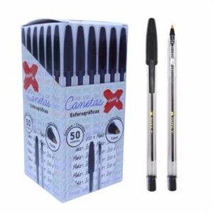 CANETA ESFEROGRÁFICA PRETA 1.0MM – COM 50 UNIDADES