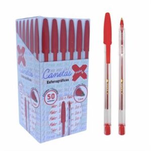 CANETA ESFEROGRÁFICA VERMELHA 1.0MM -COM 50 UNIDADES