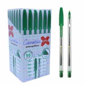 CANETA ESFEROGRÁFICA VERDE 1.0MM -COM 50 UNIDADES